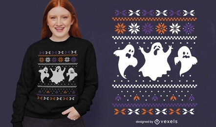 Diseño de camiseta de suéter feo de fantasmas de halloween