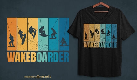 Projeto de camisetas retrô com silhuetas de wakeboard