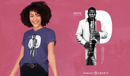 Diseño de camiseta psd saxofón hombre pasión