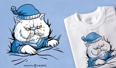 Animal gato soñoliento en diseño de camiseta de pijama