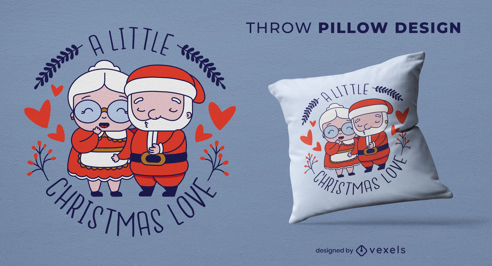 Diseño de almohada de tiro de pareja de santa claus de navidad