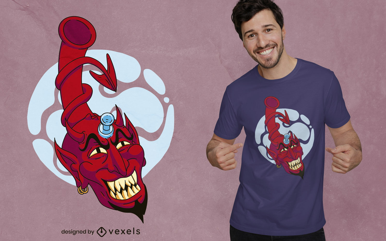 Desenho de t-shirt de desenho animado de bongo do diabo sorridente