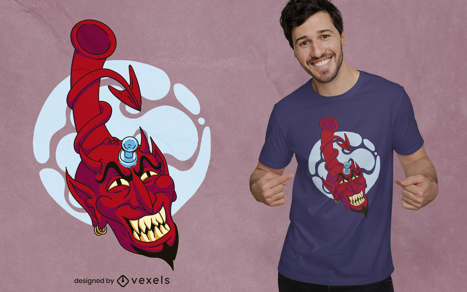 Diseño de camiseta de dibujos animados sonriente de diablo bong