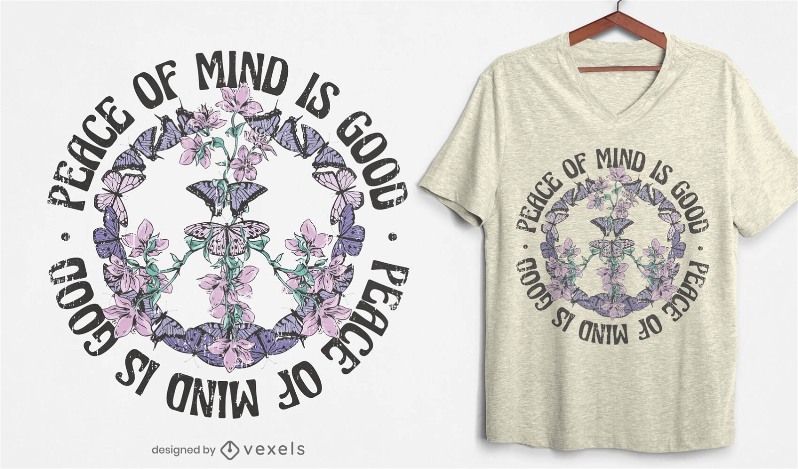Butterfly peace sign nature t-shirt design