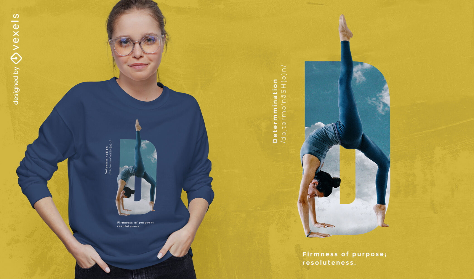 Diseño de camiseta psd de determinación de postura de yoga