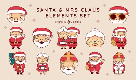 Santa and mrs claus christmas character set