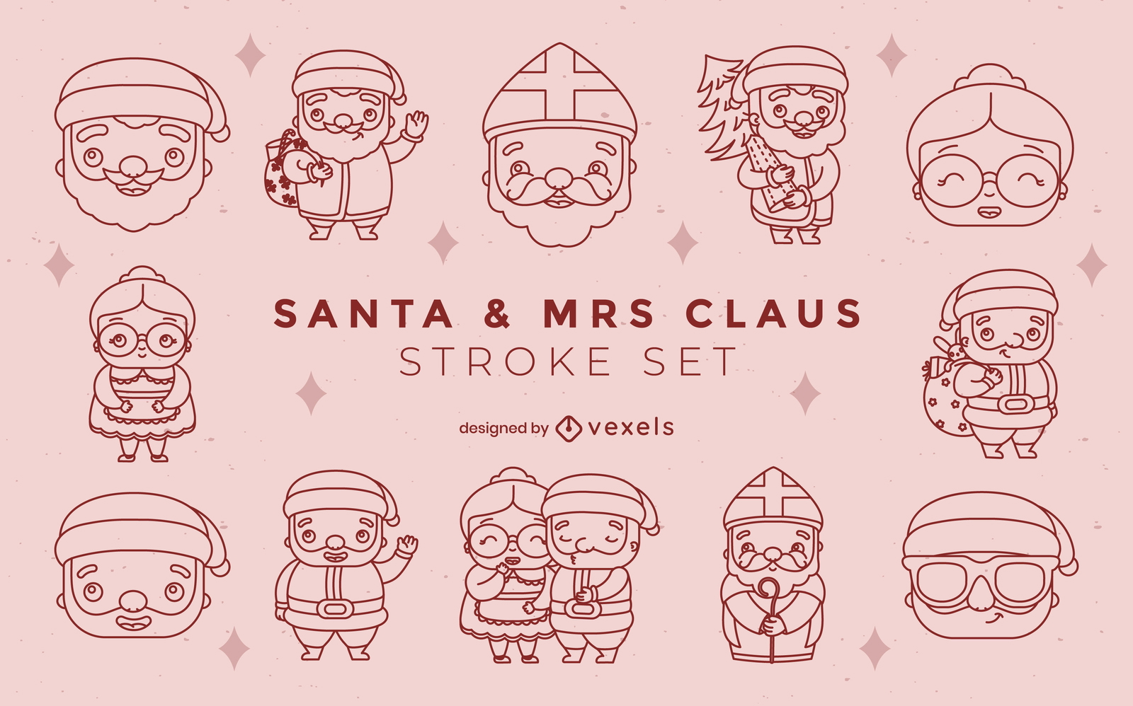 Santa christmas character stroke set