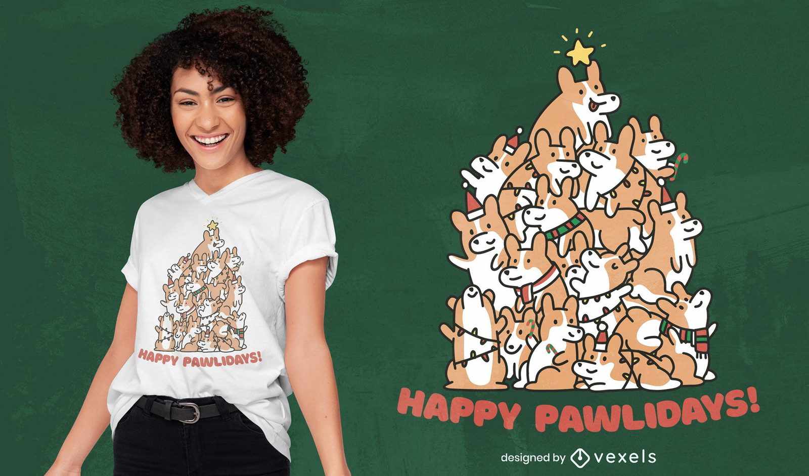 Design de camiseta com árvore de Natal para cachorro Corgi