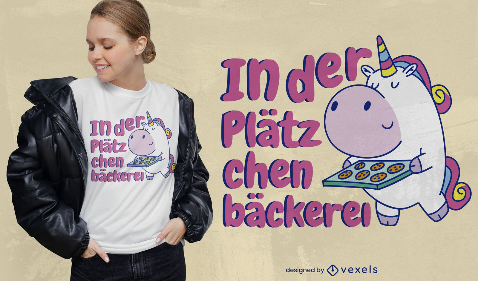 Diseño de camiseta unicornio para hornear galletas.