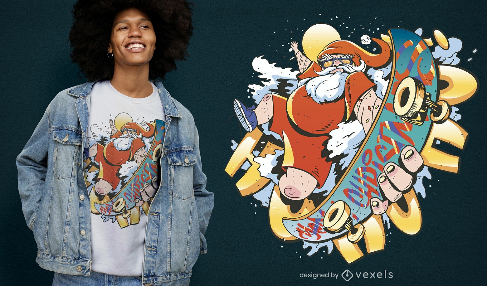 Santa Claus Skateboard T-Shirt Design