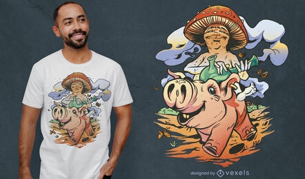 Pilz auf Schweinkarikatur-T-Shirt-Design