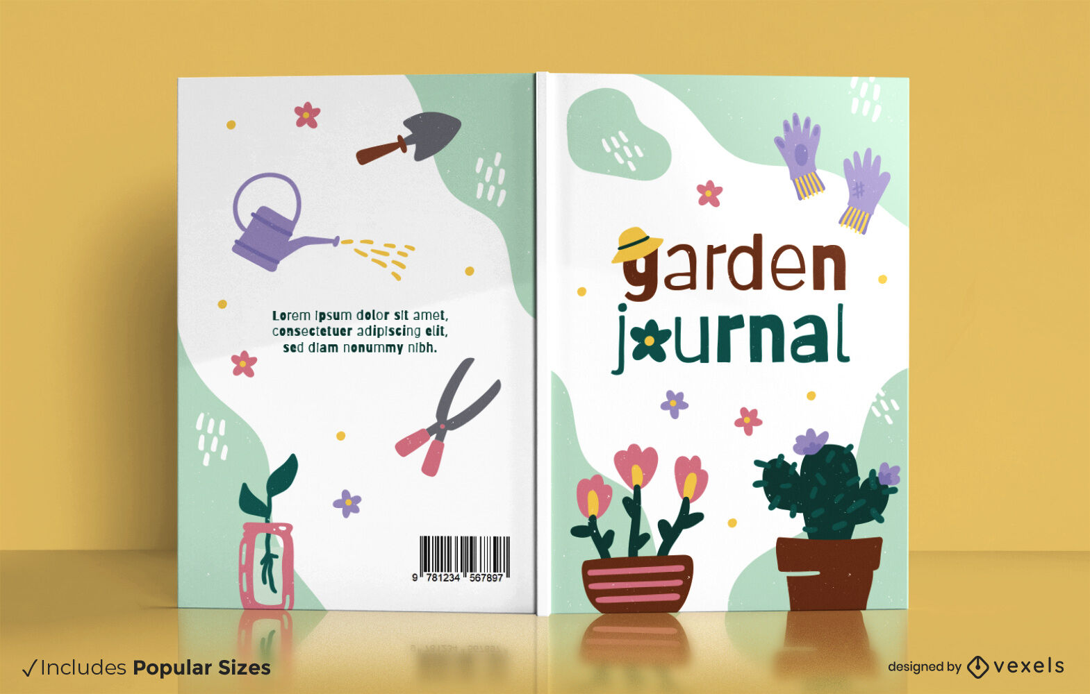 Diseño de portada de libro de elementos de jardinería.