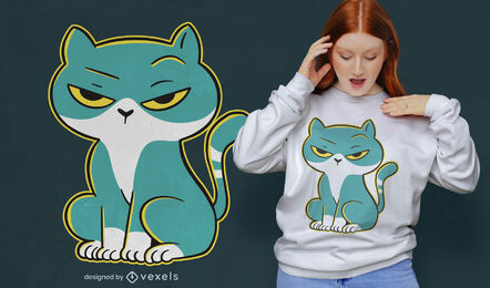 Diseño de camiseta de dibujos animados de gato serio