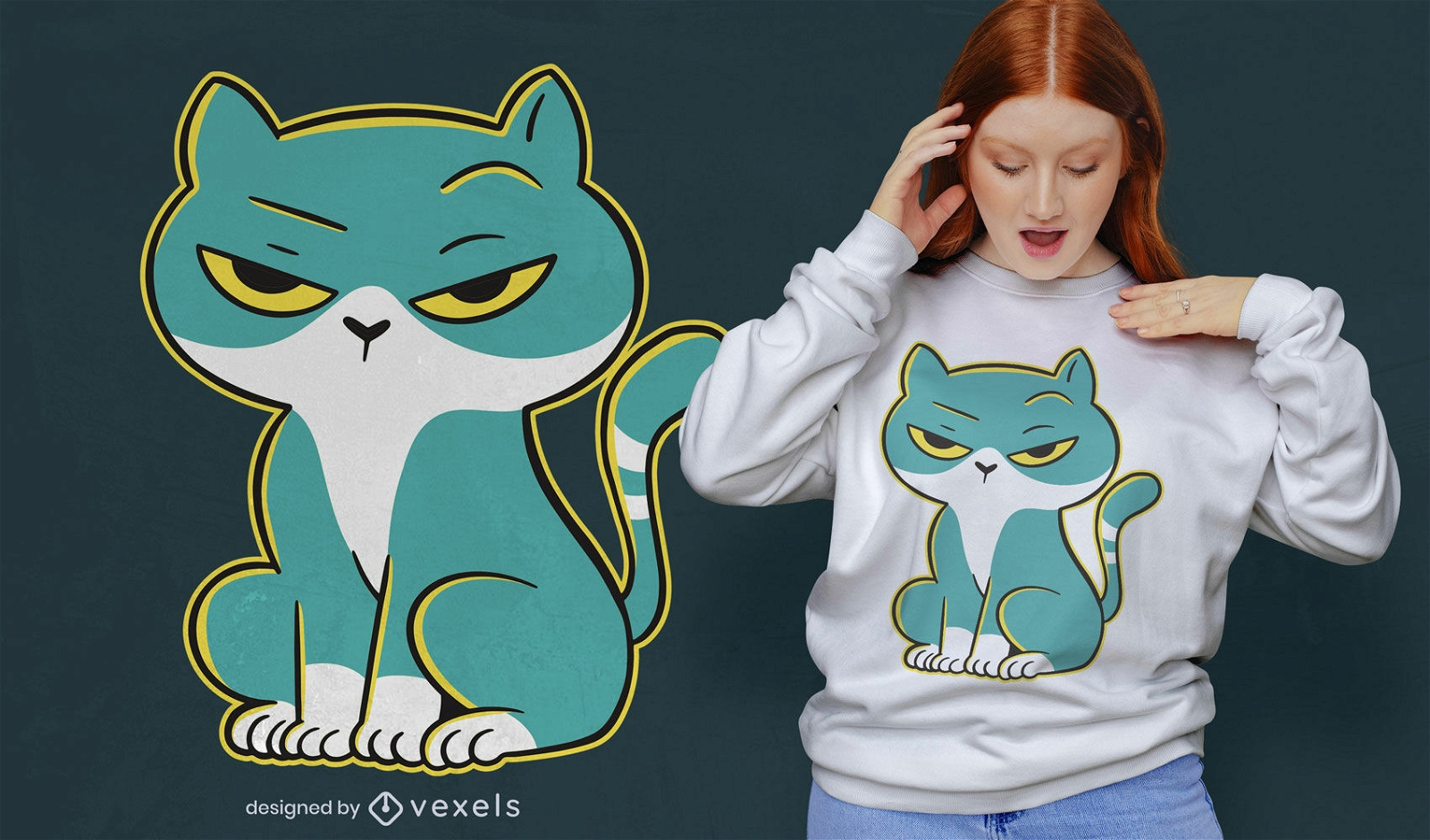 Serious cat cartoon t-shirt design
