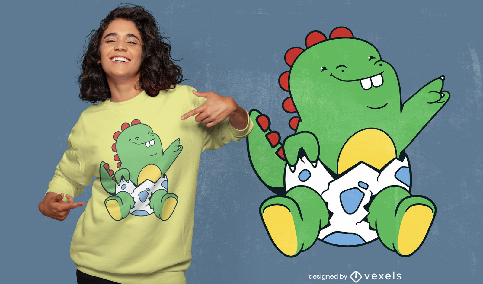 Beb? dinosaurio en dise?o de camiseta de dibujos animados de huevo