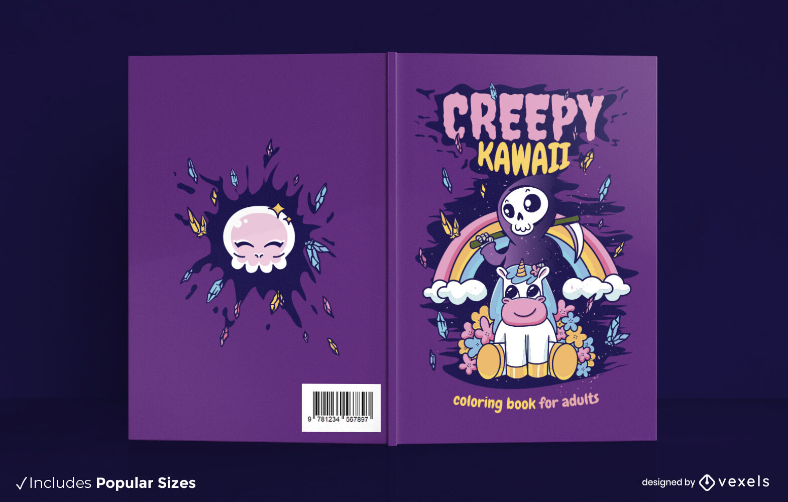 Diseño de portada de libro de Halloween espeluznante kawaii