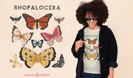 Design de camiseta voadora de insetos borboleta