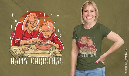 Diseño de camiseta de cocina familiar navideña.