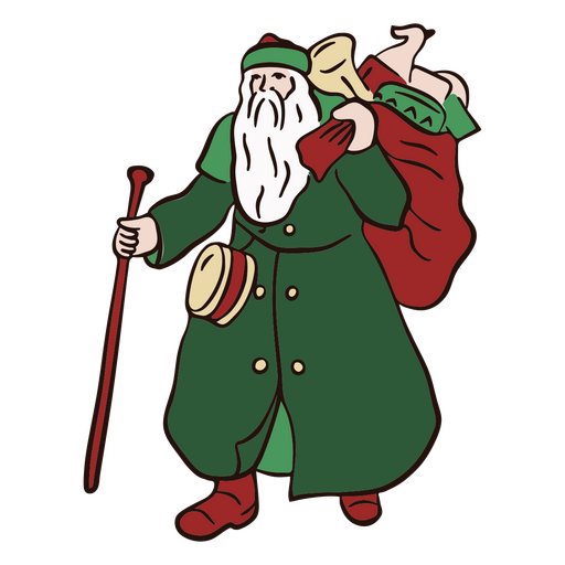 Santa Claus with gift bag color stroke