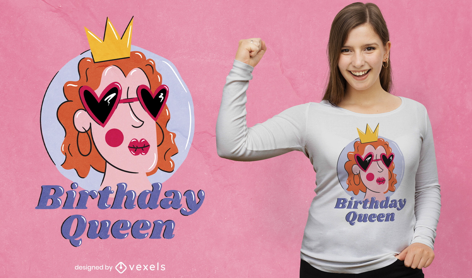 Mujer de cumpleaños de dibujos animados con diseño de camiseta de corona