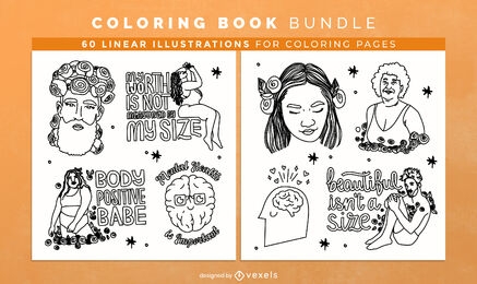 Body positivity coloring book design pages