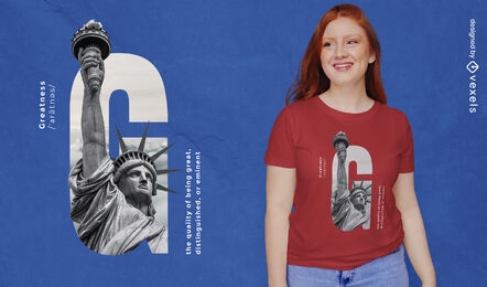 Design de t-shirt psd de grandeza da estátua da liberdade