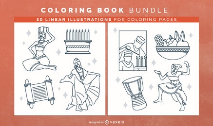 Páginas de diseño de libro para colorear de vacaciones africanas de Kwanza