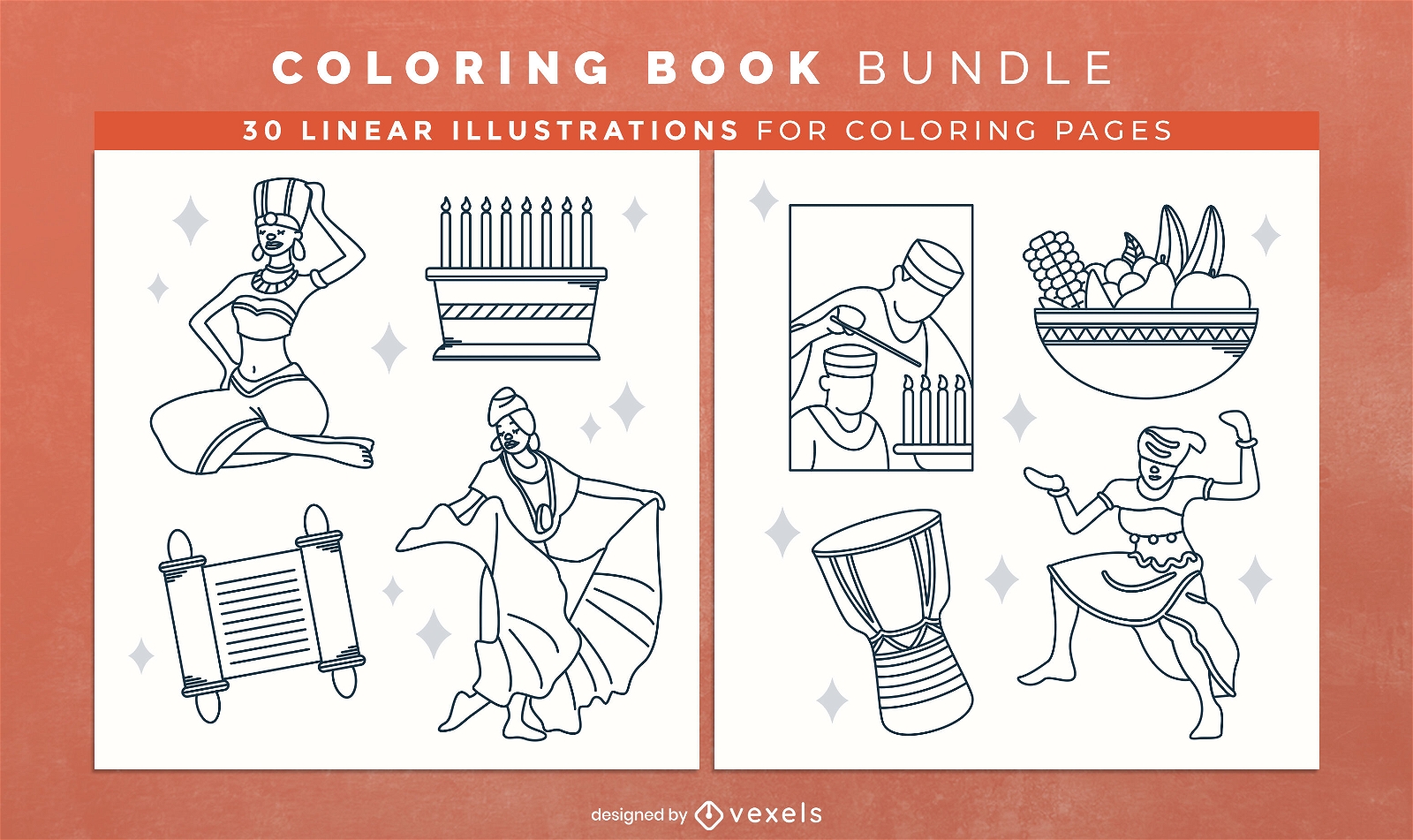 Páginas de design de livro para colorir de férias na África de Kwanza