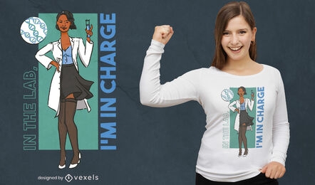 Diseño de camiseta de dibujos animados de mujer científica