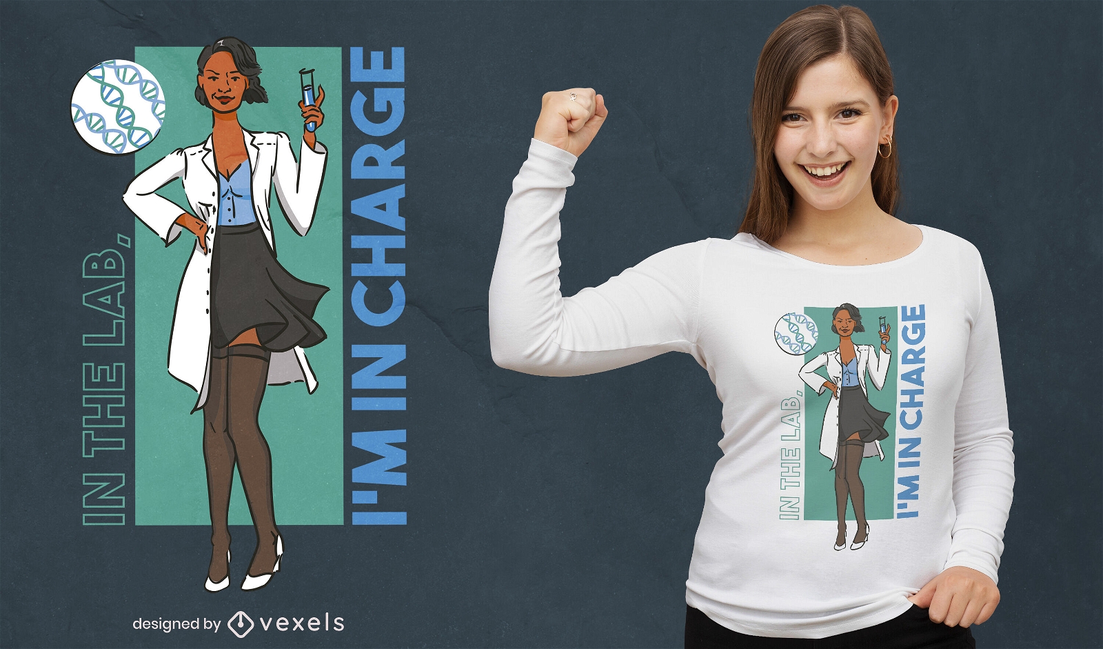 Woman scientist cartoon t-shirt design