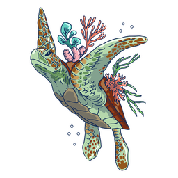 Sea turtle in water with algae illustration PNG Design