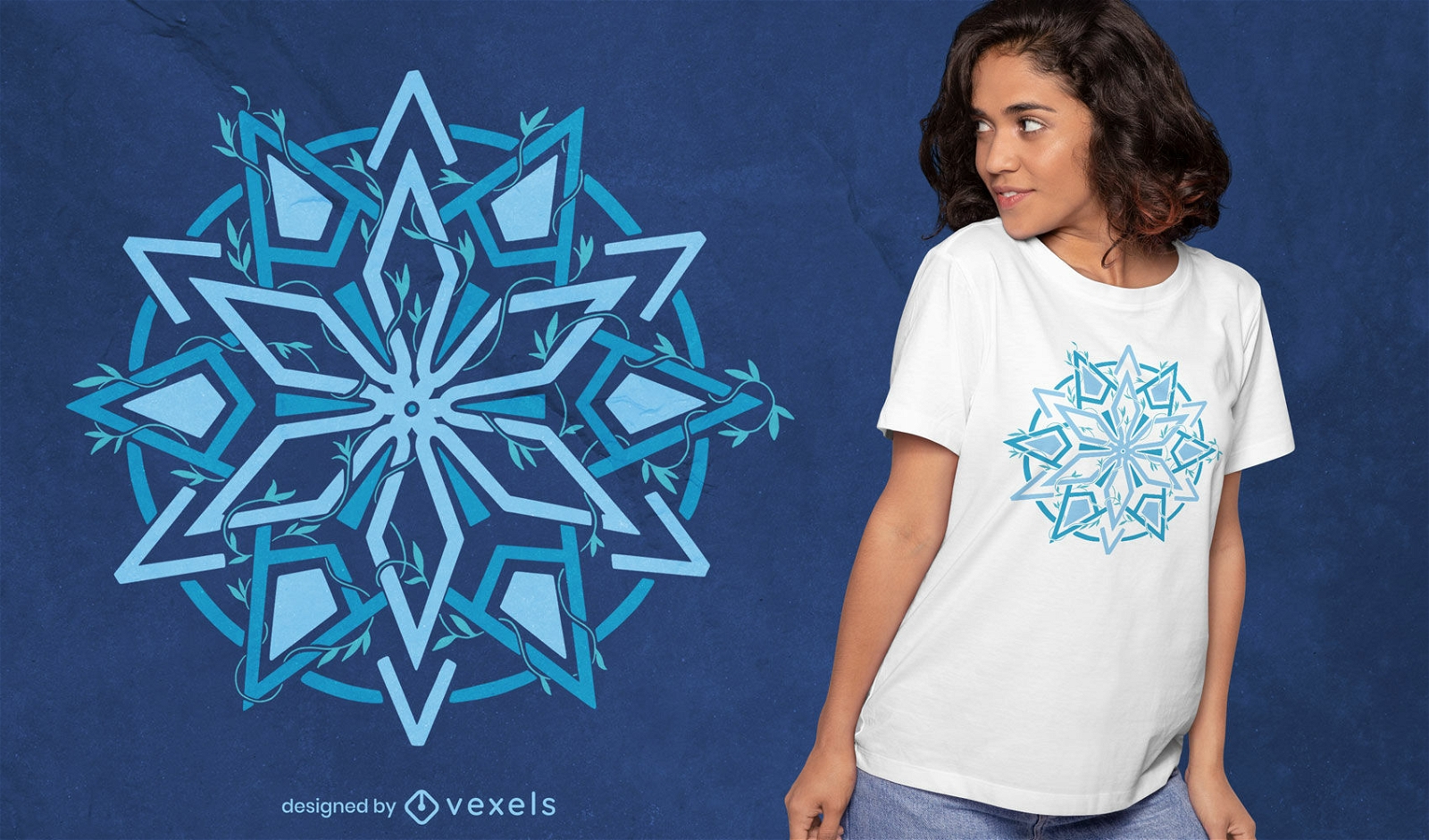 Mandala estrella con diseño de camiseta de hojas.