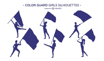 Chicas con banderas silueta escenografía