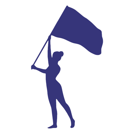 Girl with flag blue silhouette