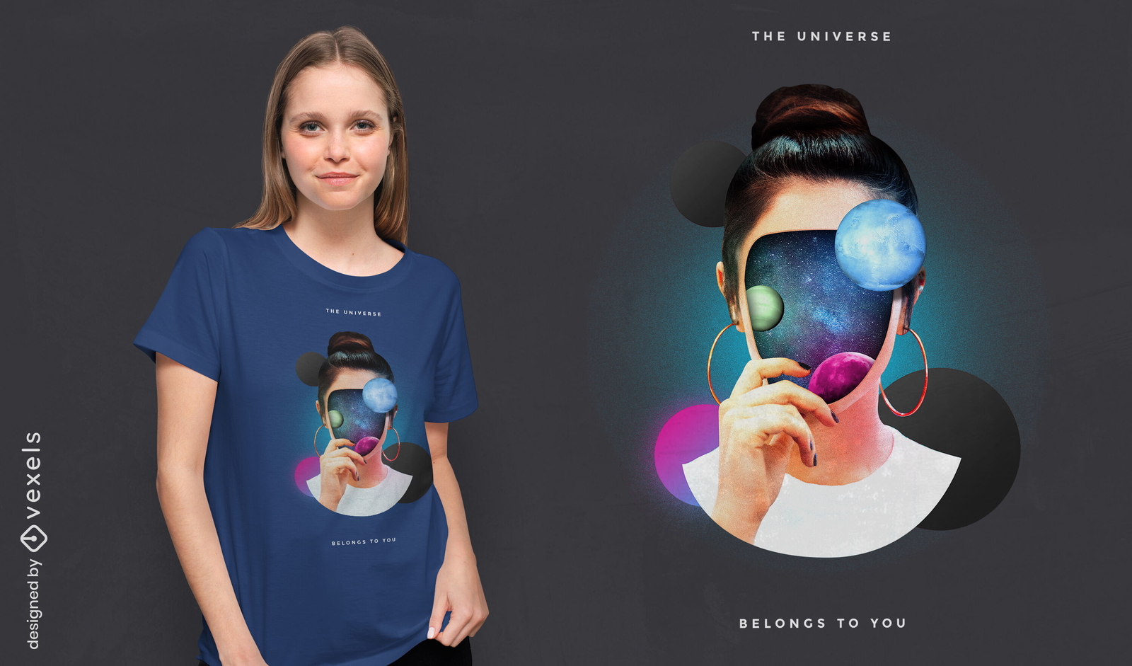 Diseño de camiseta psd universe face girl