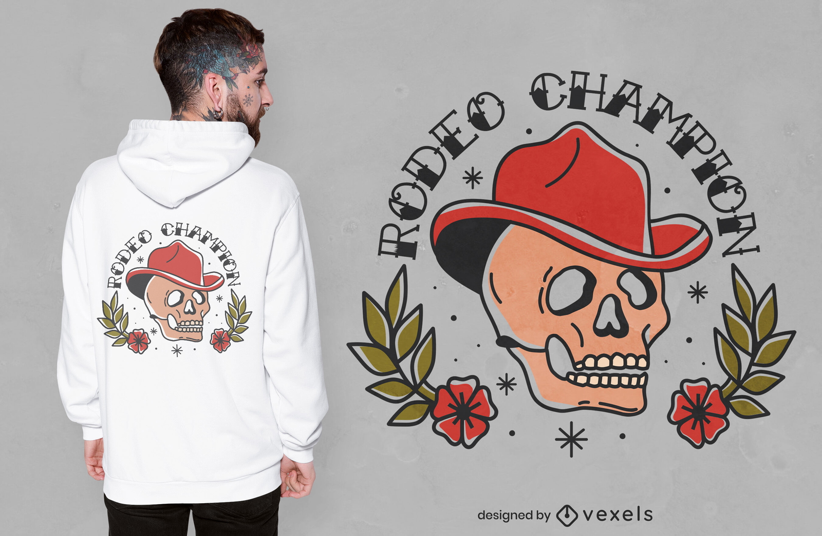 Design de camiseta com caveira campeã de rodeio