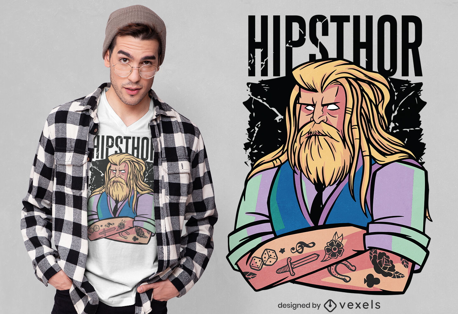 Hipster Thor Cartoon-T-Shirt-Design
