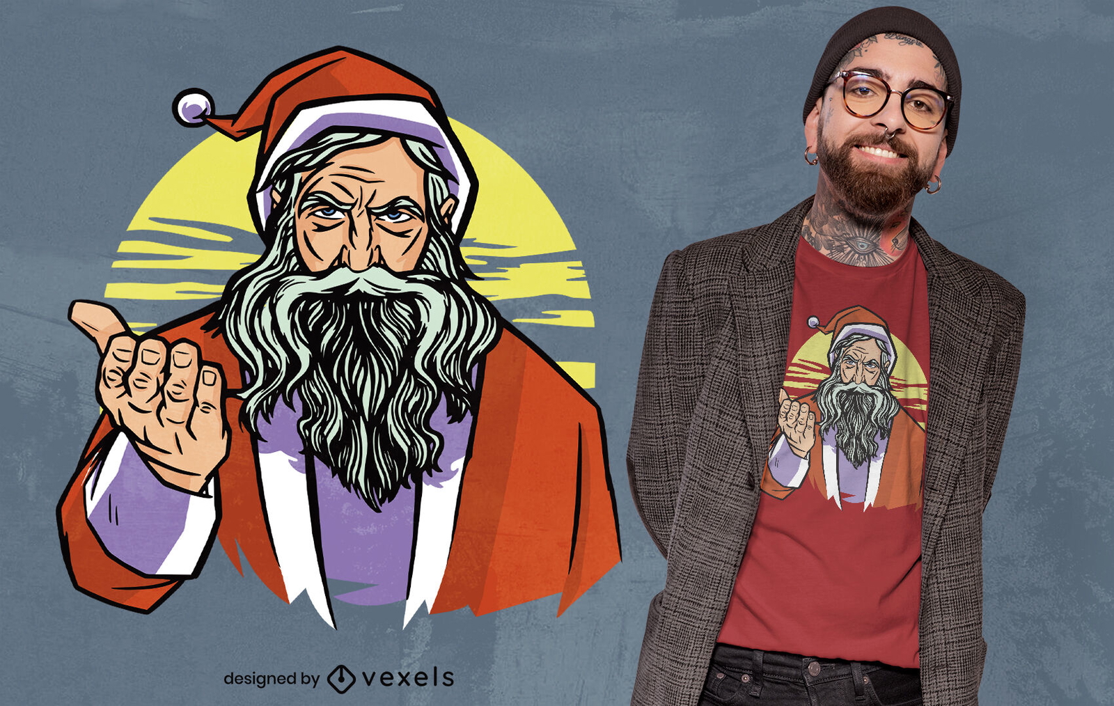 Design de camiseta de ilustração de Papai Noel sério