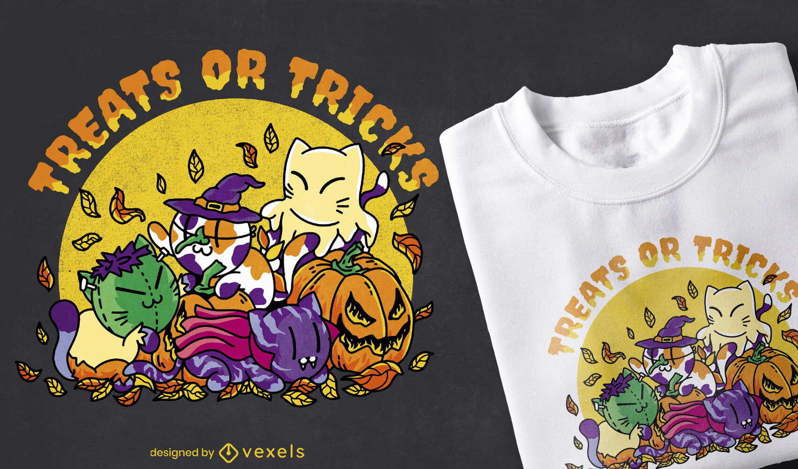 Diseño de camiseta de disfraces y gatos de Halloween.