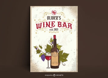Plantilla de cartel de bebida alcohólica de botella de vino