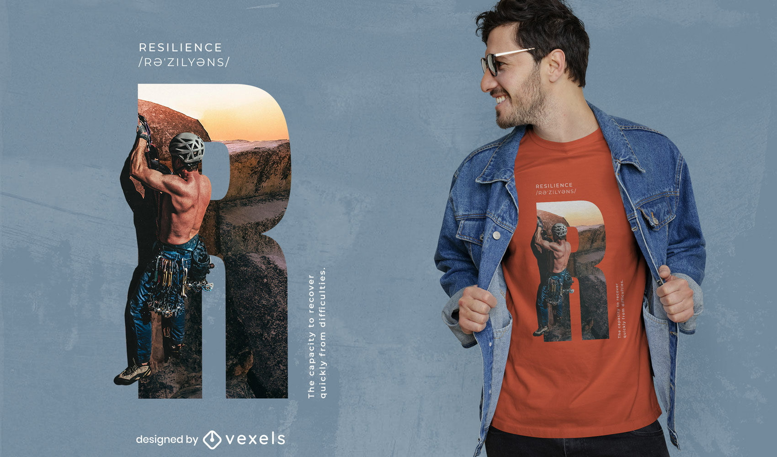 Resilence rock climbing psd t-shirt