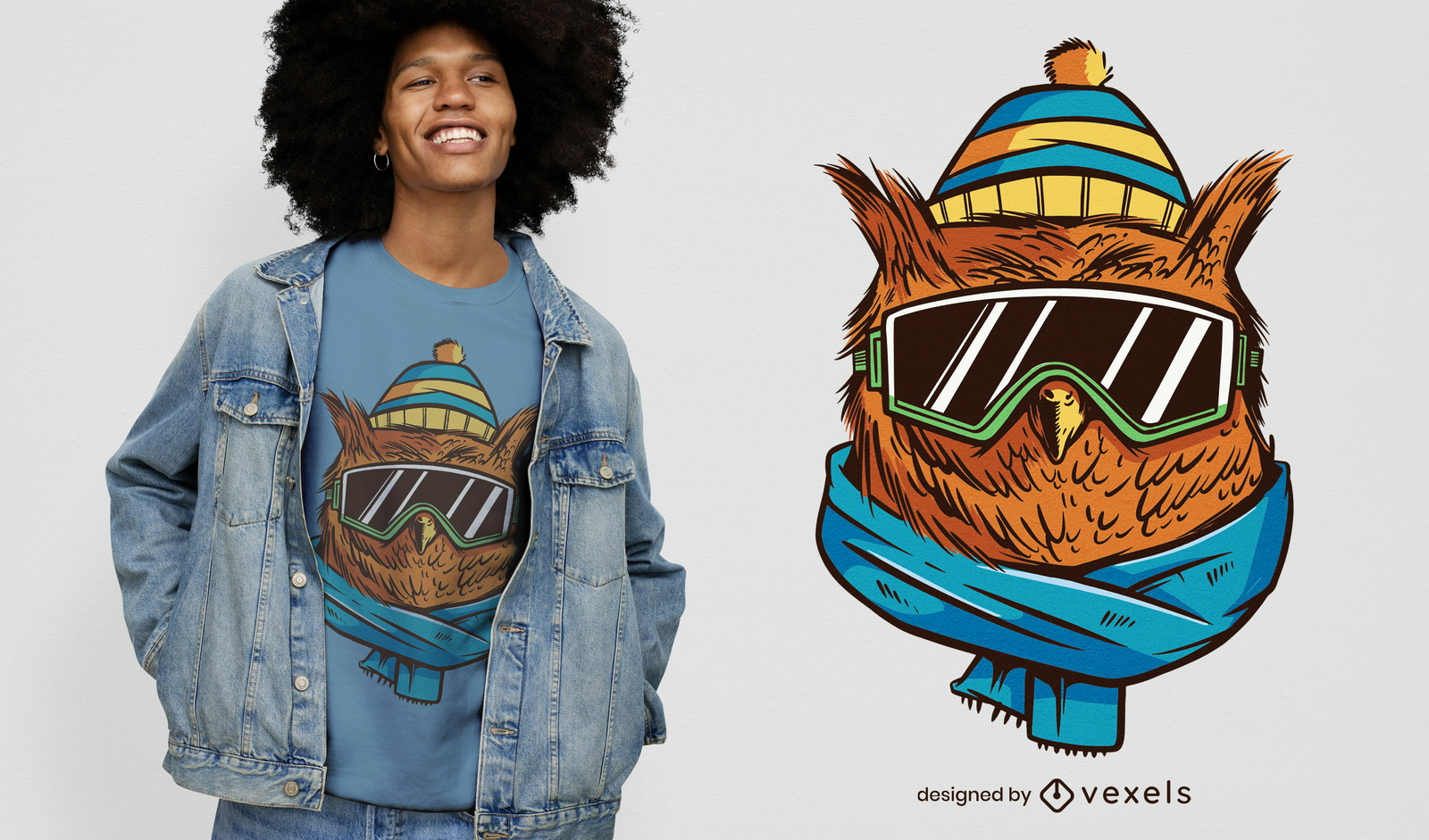 Coruja de inverno com óculos e design de t-shirt de chapéu