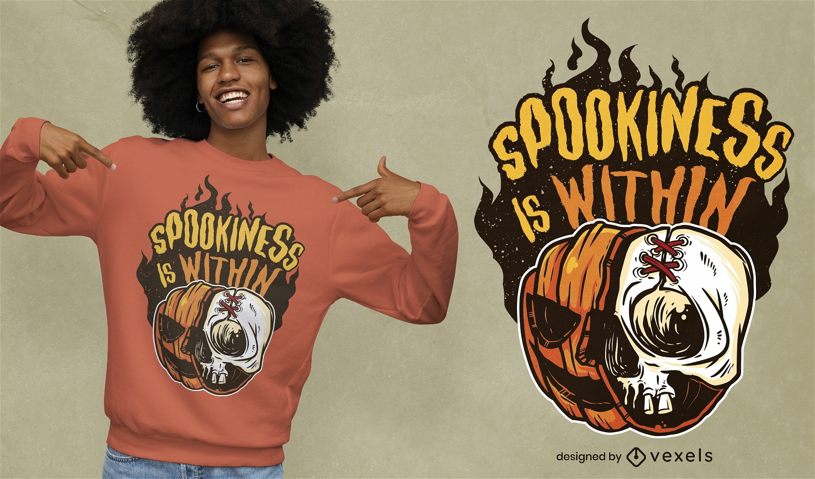 Skull and pumpkin Halloween t-shirt design