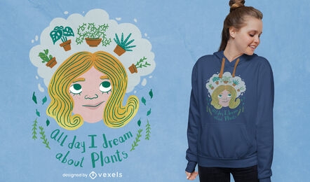 Chica plantas soñando doodle psd diseño de camiseta