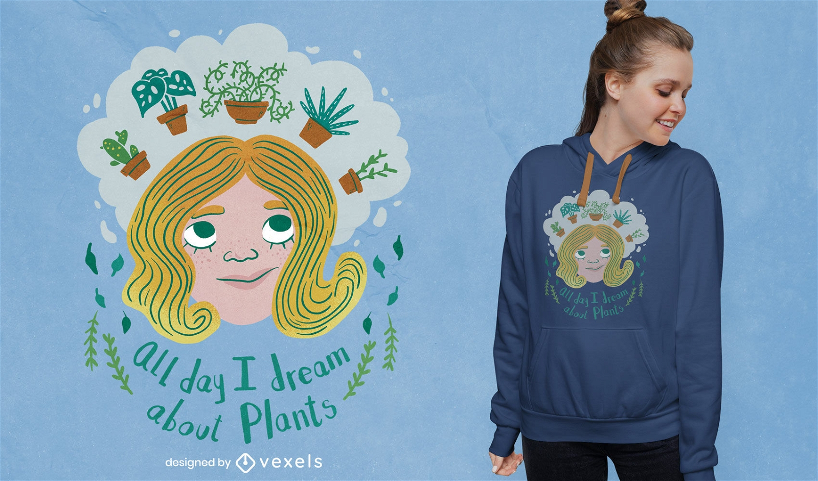 Plantas femininas sonhando desenho de camisetas psd