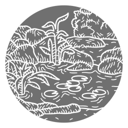 Paisaje recortado de rocas y estanque Diseño PNG