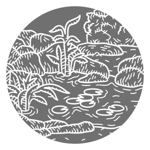 Rochas e lagoa cortadas paisagem Desenho PNG