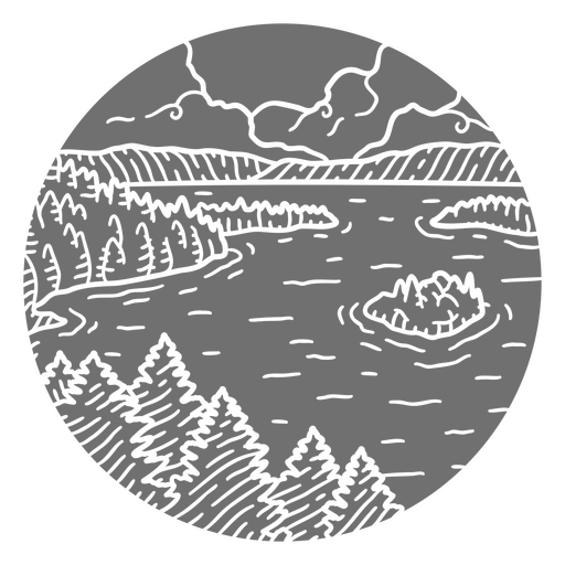 Forest and lake landscape cut out