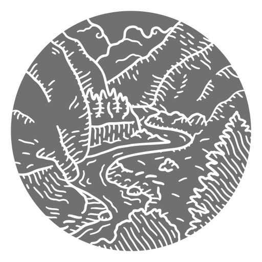 Paisaje de río y montaña cortado Diseño PNG