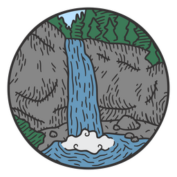 Wasserfall- und Waldfarbstrichlandschaft PNG-Design